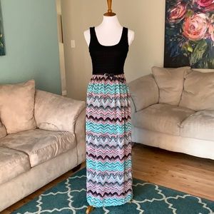 Lily Rose belted maxi dress black chevron stripes